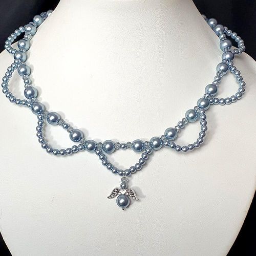 Angela Pearl Necklace baby blue necklace making kit — DIY set with beads and instructions for creating handmade jewelry