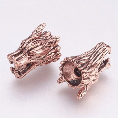 Dragon Head Alloy Bead 15mm 2pcs Ant. Rose Gold for jewellery making