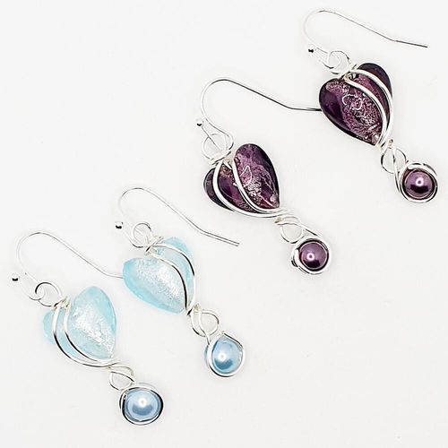 Aphrodite Silver Foil Earrings 4 Pairs blue & purple earring making kit — DIY set with beads and instructions for creating handmade jewelry
