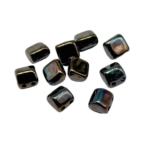 6mm Czech glass glass beads jet bronze vega — pack of 25, high-quality two-hole beads ideal for jewelry making, bead weaving, and crafts