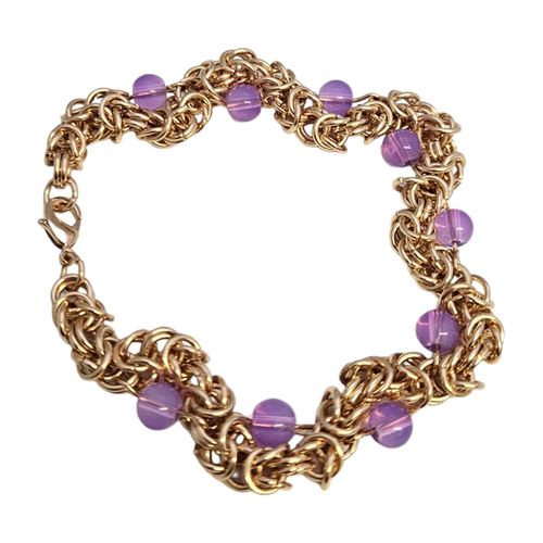 Byzantine Wave Bracelet champagne & lilac bracelet making kit — DIY set with beads and instructions for creating handmade jewelry
