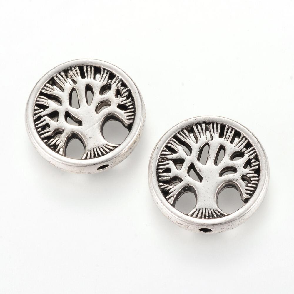 Metal Coin Bead Tree of Life 18mm 5pcs Antique Silver for jewellery making