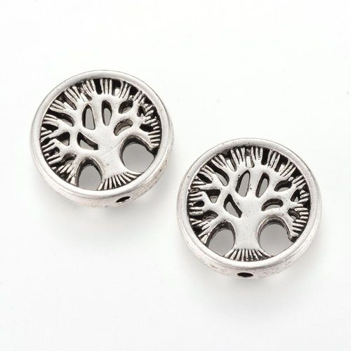 Metal Coin Bead Tree of Life 18mm 5pcs Antique Silver for jewellery making