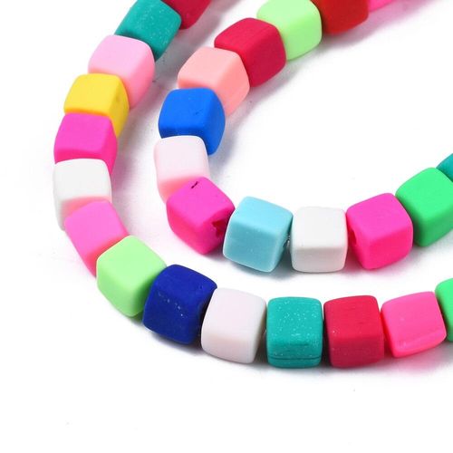 Fimo Cube Beads 6mm Opaque Rainbow 60pcs for jewellery making