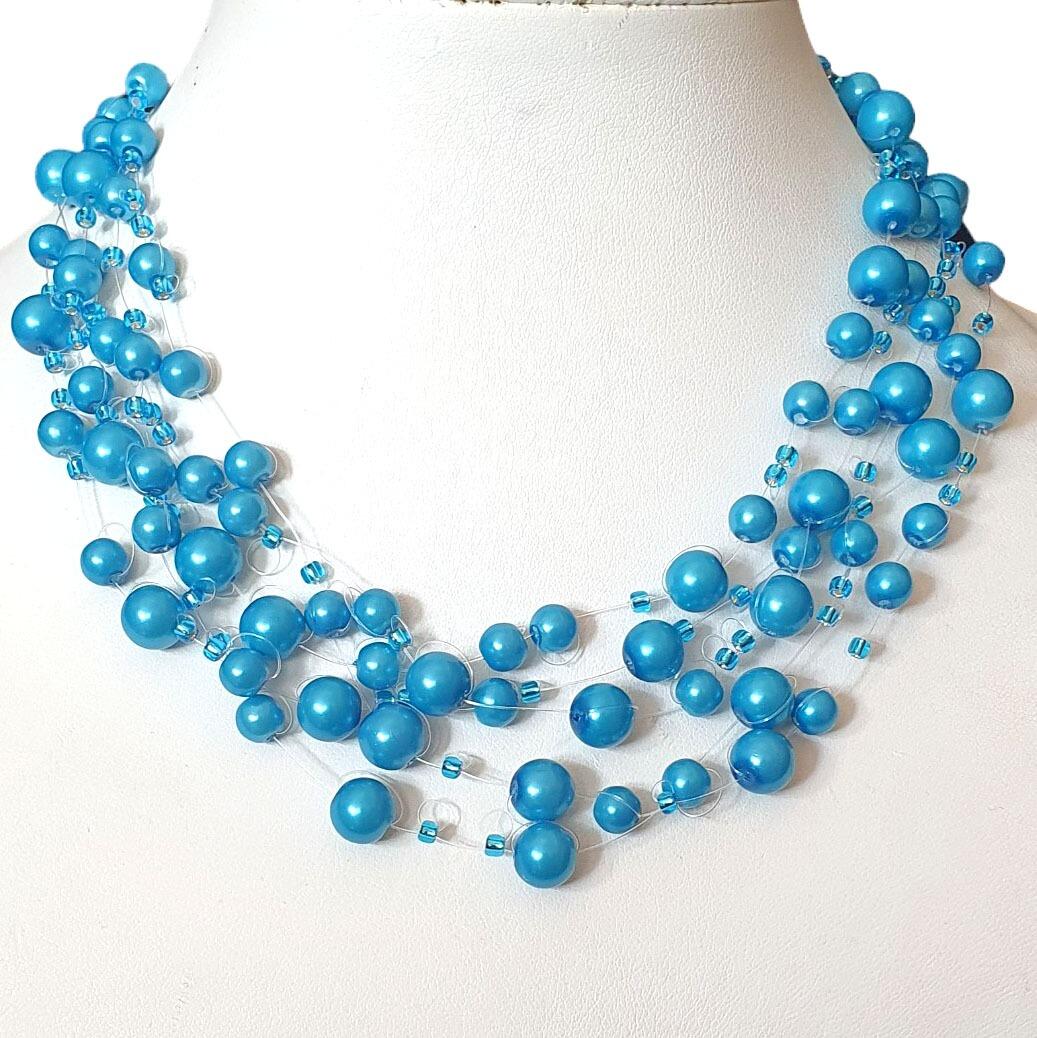 Meredith Illusion Necklace cornflower blue necklace making kit — DIY set with beads and instructions for creating handmade jewelry