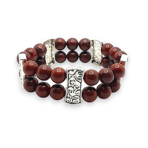 Gemstone Cuff Bracelet poppy jasper bracelet making kit — DIY set with beads and instructions for creating handmade jewelry
