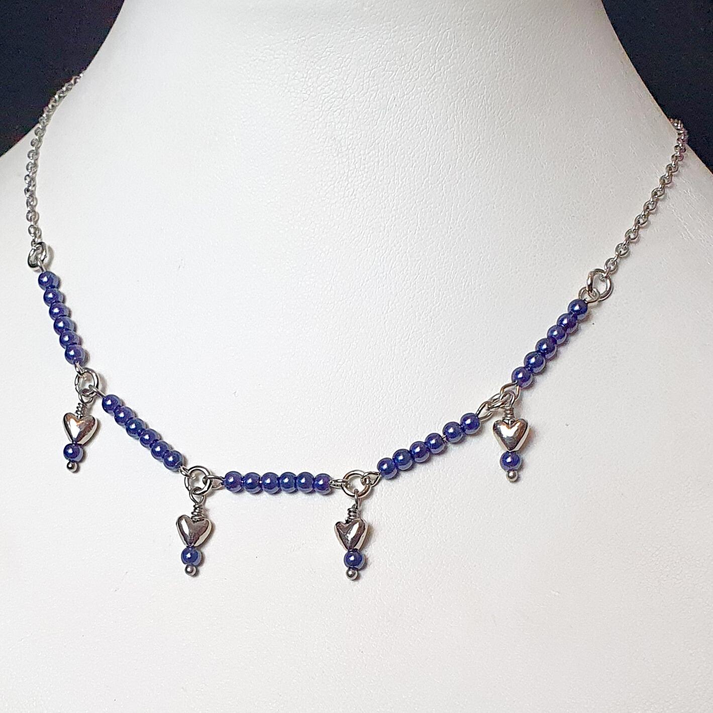 Cordelia Heart Necklaces prussian blue necklace making kit — DIY set with beads and instructions for creating handmade jewelry