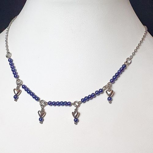 Cordelia Heart Necklaces prussian blue necklace making kit — DIY set with beads and instructions for creating handmade jewelry