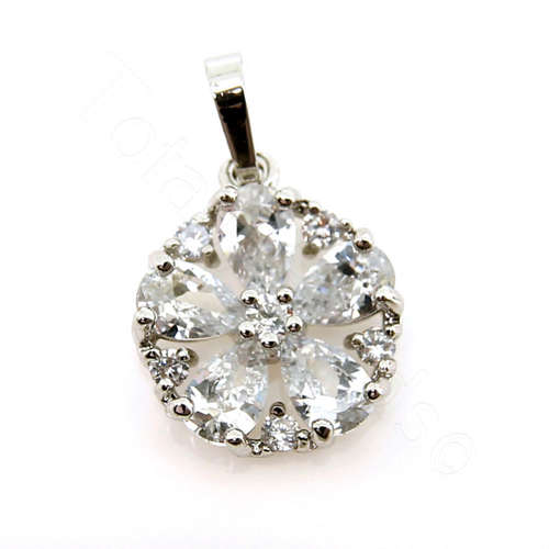 CZ Pendant 5 Petal Round 14mm