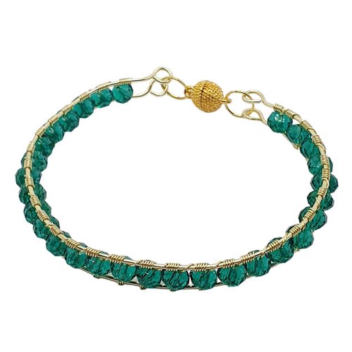 Wire Crystal Cuff Bracelet Makes 3 gold & teal bracelet making kit — DIY set with beads and instructions for creating handmade jewelry