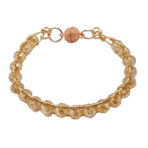 Wire Crystal Cuff Bracelet Makes 3 champagne & gold bracelet making kit — DIY set with beads and instructions for creating handmade jewelry