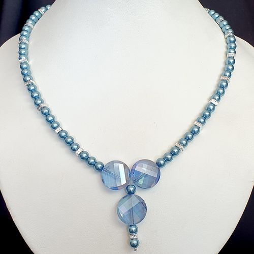 Sandra Coin Necklace & Earrings sky blue necklace making kit — DIY set with beads and instructions for creating handmade jewelry