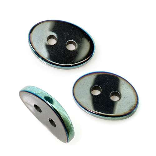 Hematite Oval Button 14mm 1pc - Green Plated