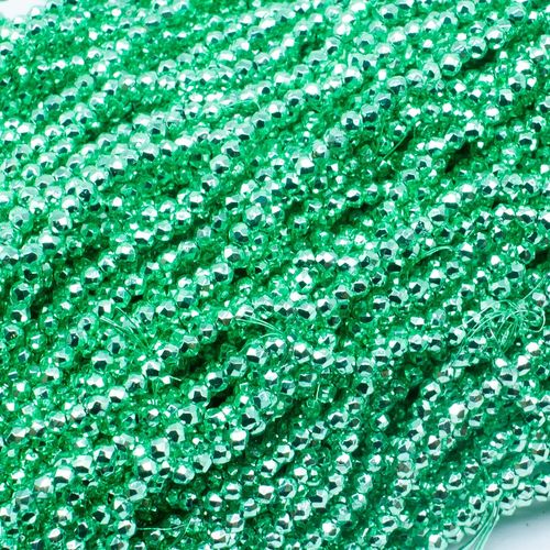 1.5mm crystal beads metallic light green — faceted for jewelry making and beadwork