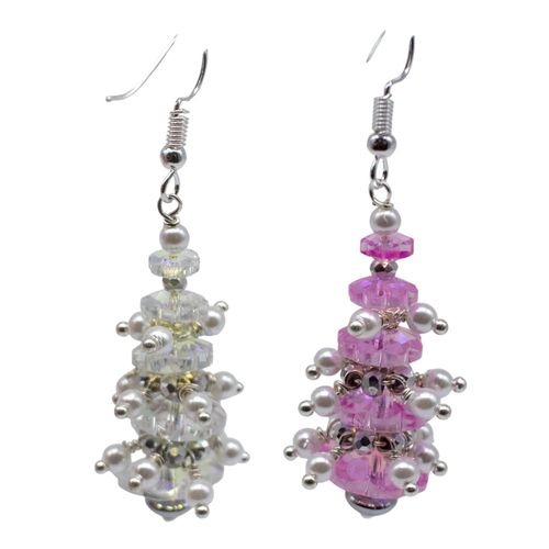 Christmas Tree Earrings with Baubles 2 Pairs ab & pink earring making kit — DIY set with beads and instructions for creating handmade jew…