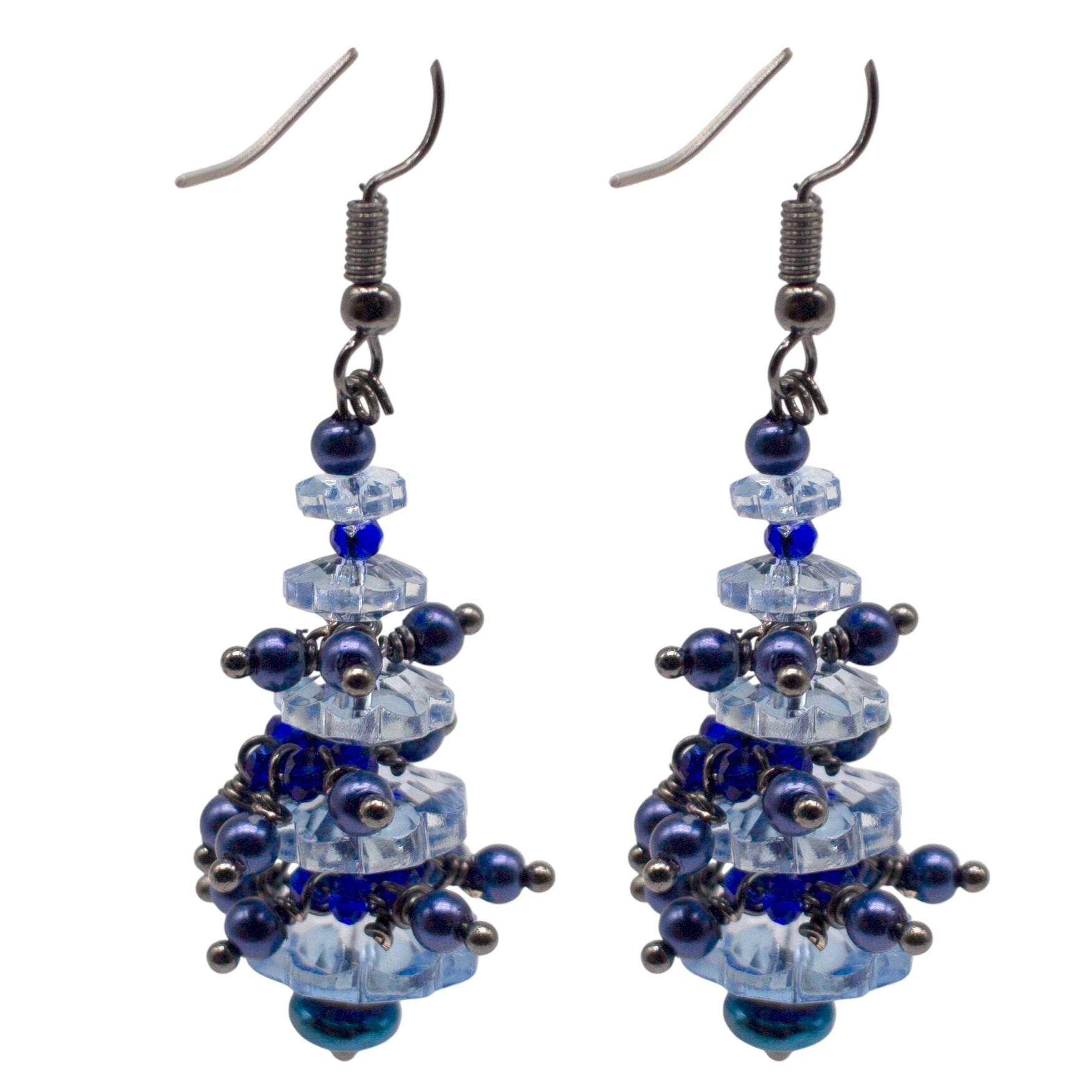 Christmas Tree Earrings with Baubles 2 Pairs lilac & charcoal earring making kit — DIY set with beads and instructions for creating handm…