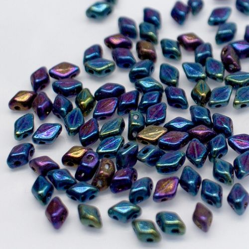 6x4mm 10g Czech glass Rulla beads blue iris — two-hole beads for jewelry making and bead weaving