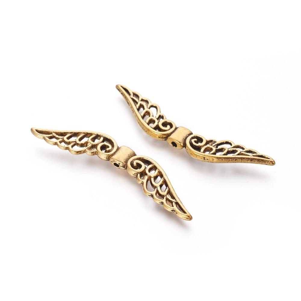 Metal Wing Bead 50mm Antique Gold 6pcs for jewellery making