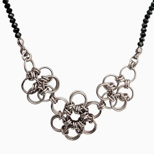 Laura Jump Ring Necklaces Makes 5 rhodium necklace making kit — DIY set with beads and instructions for creating handmade jewelry