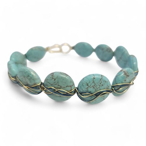 Gemstone Wire Swirl Bracelet turquoise bracelet making kit — DIY set with beads and instructions for creating handmade jewelry