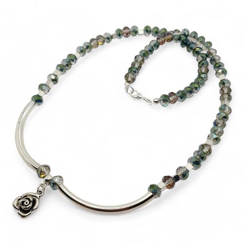 Justine Crystal Necklace rainbow clear necklace making kit — DIY set with beads and instructions for creating handmade jewelry