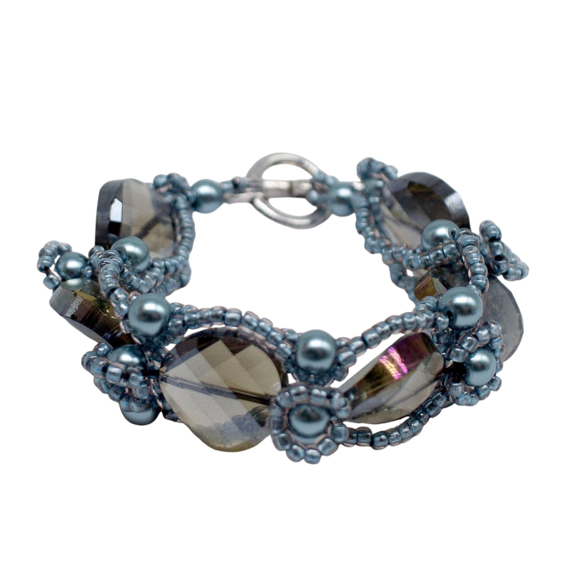Curve Crystal Disc Bracelet Makes 3 pale blue bracelet making kit — DIY set with beads and instructions for creating handmade jewelry