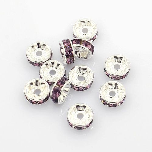 Diamante Spacer Rondelle Beads 6mm Silver Amethyst 25pc 25 Pieces for jewellery making