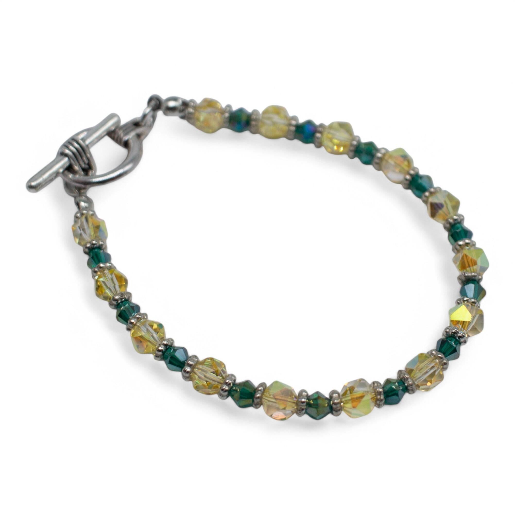 Crystal Mini Nugget Bracelets Makes 3 gold & teal bracelet making kit — DIY set with beads and instructions for creating handmade jewelry