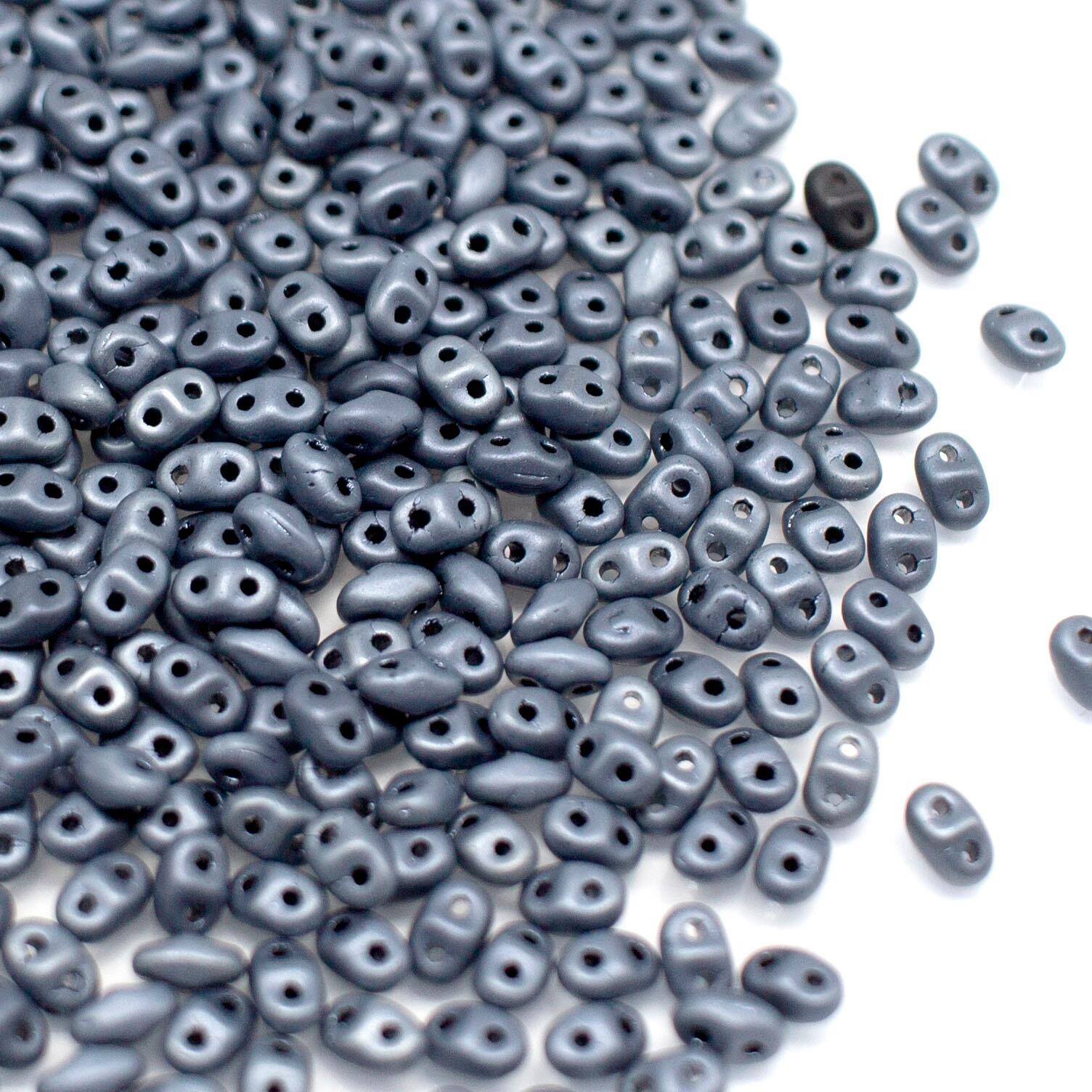 2x4mm 5g Czech glass Rulla beads matt coal — two-hole beads for jewelry making and bead weaving