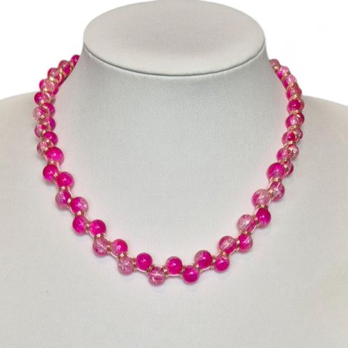 Crackle Trellis Necklace Makes 2 bright pink necklace making kit — DIY set with beads and instructions for creating handmade jewelry