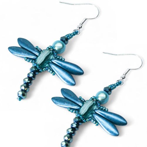 Crystal Dragonfly Earrings Kit met green earring making kit — DIY set with beads and instructions for creating handmade jewelry