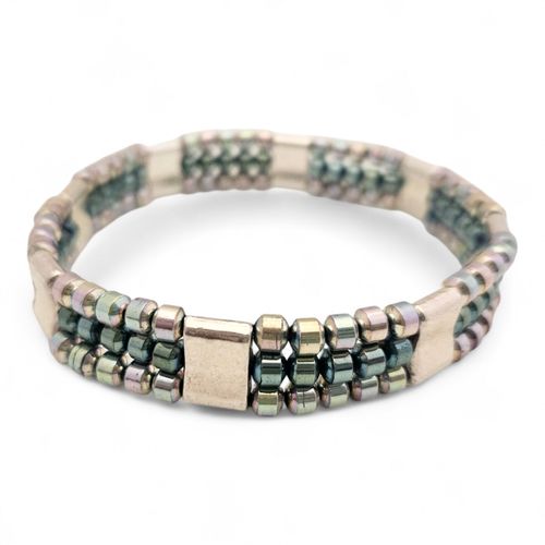 Triple Strand Drum Bracelets silver pink green bracelet making kit — DIY set with beads and instructions for creating handmade jewelry