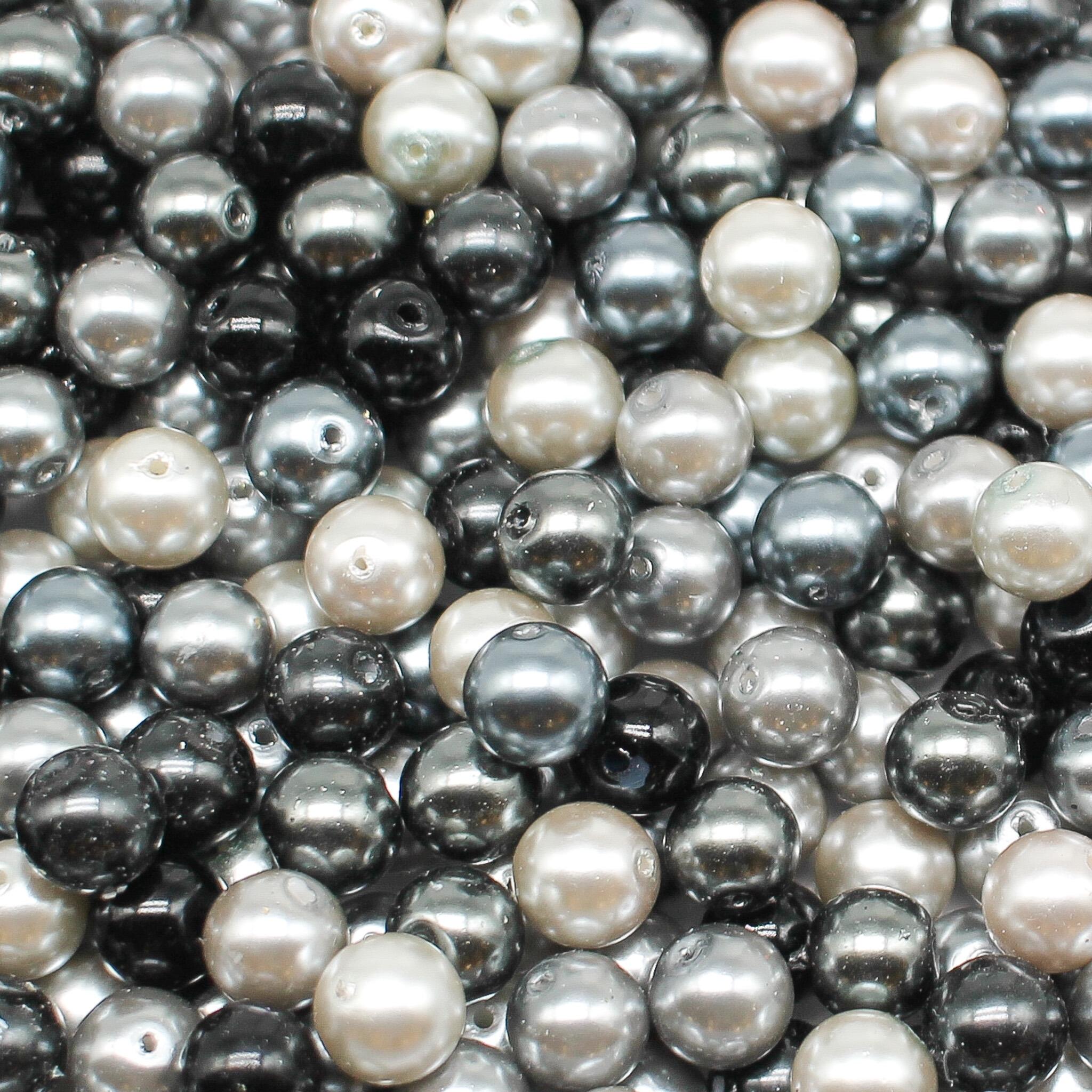 Glass Pearl Round Beads 8mm Silver Grey Mix 100pcs for jewellery making