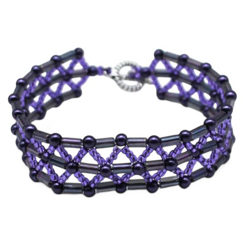 Tube Lattice Bracelet Makes 2 purple bracelet making kit — DIY set with beads and instructions for creating handmade jewelry