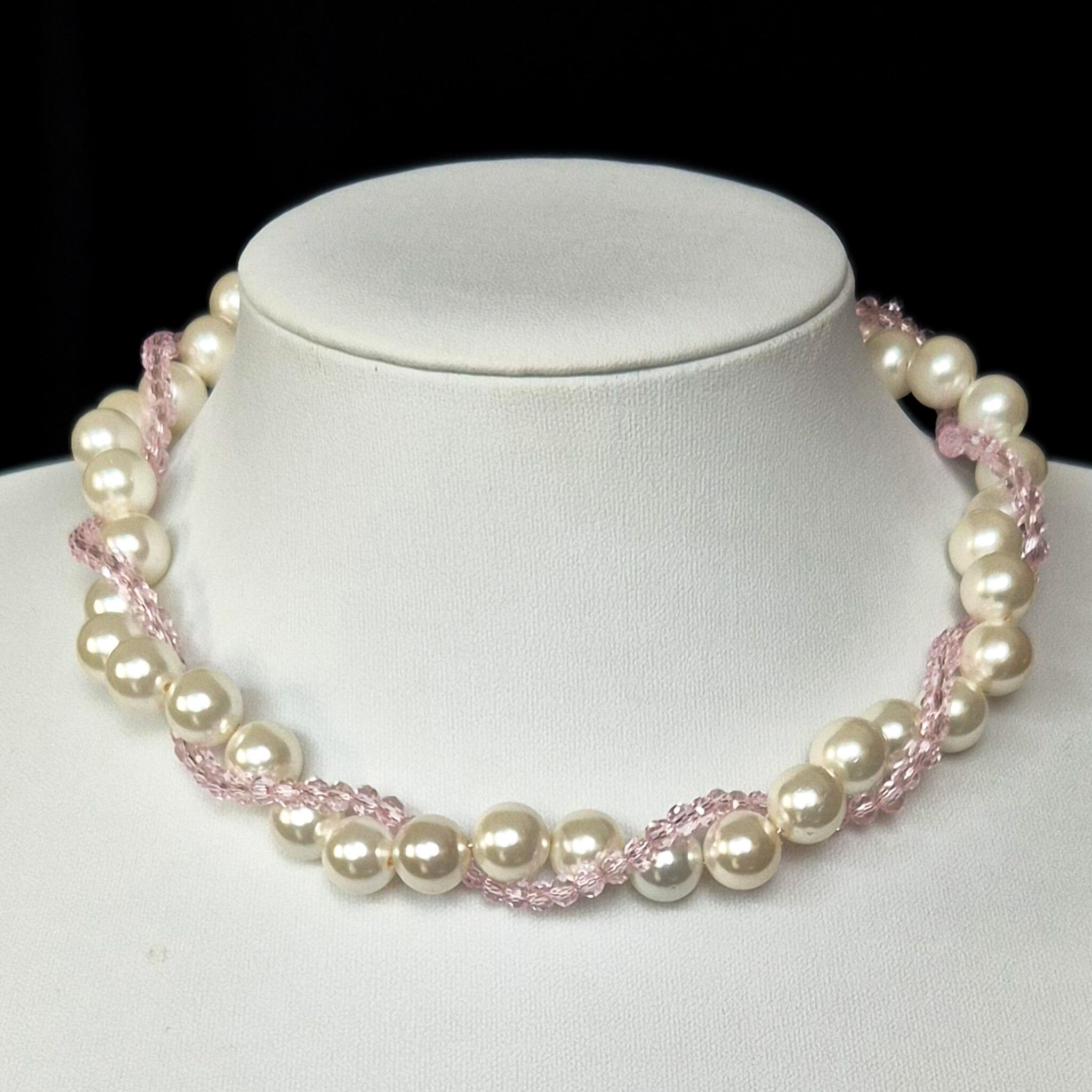Audrey Pearl Twist Necklace Pink necklace making kit — DIY set with beads and instructions for creating handmade jewelry