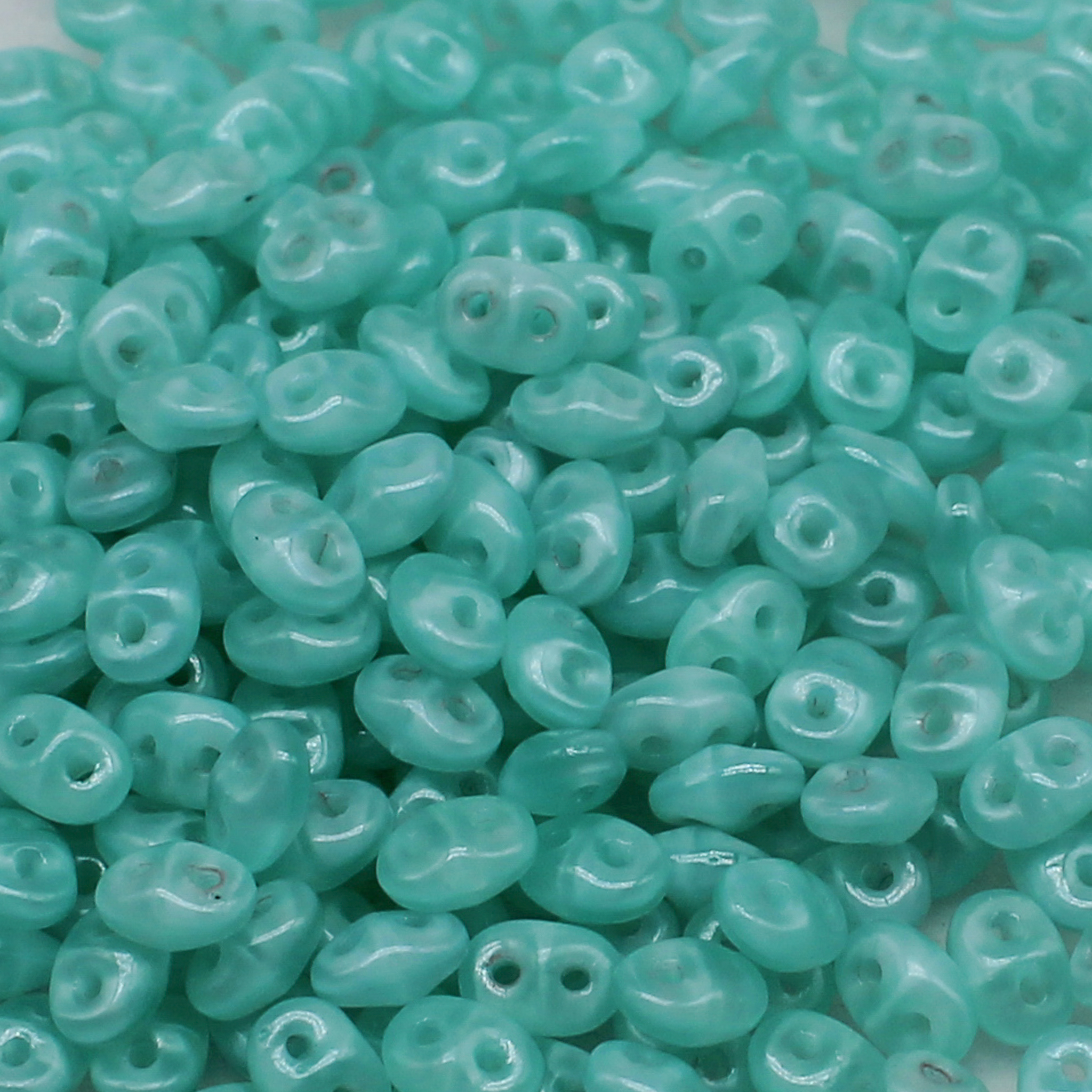 10g Czech glass Rulla beads milky aqua — two-hole beads for jewelry making and bead weaving