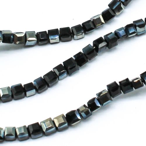 3mm crystal beads jet silver 14" string — plated finish, ideal for jewelry making and beadwork