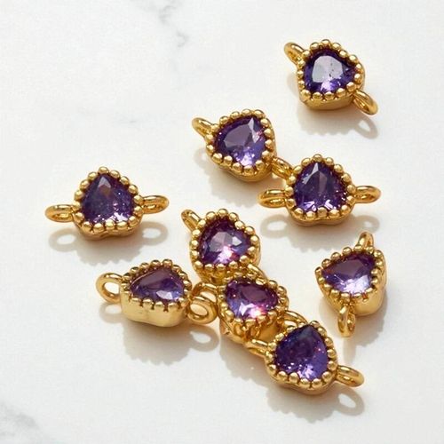 CZ Heart Connector 5mm Purple 1pc for jewellery making