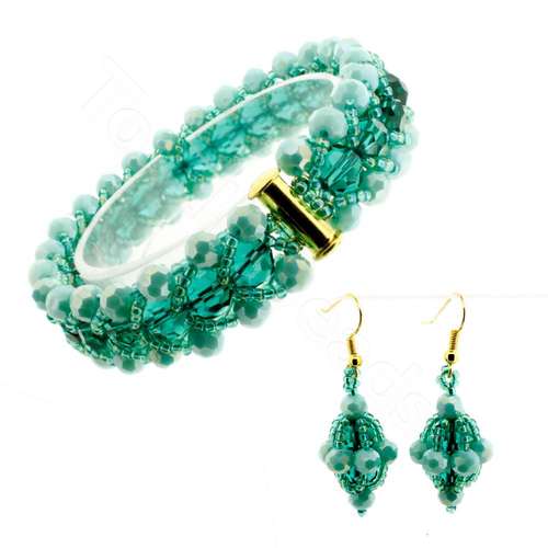Crystal Flat Spiral Kit aqua green jewelry making kit — DIY set with beads and instructions for creating handmade jewelry