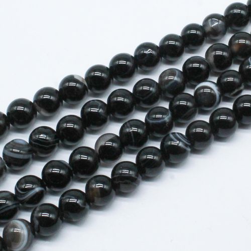 Banded Agate Round Beads 6mm Black 15" string for jewellery making