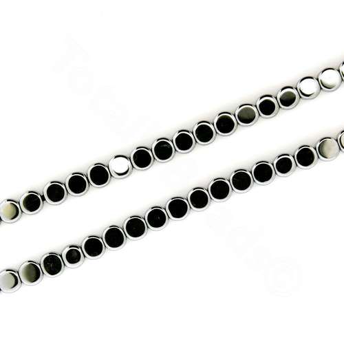 Hematite Flat Coin 4mm - Silver Plate