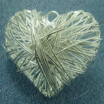 Wire Pendant - Heart 50mm Silver