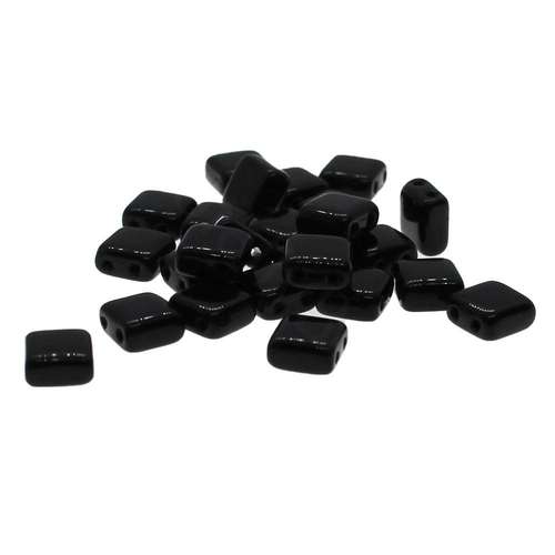 6mm Czech glass glass beads jet black — pack of 25, high-quality two-hole beads ideal for jewelry making, bead weaving, and crafts