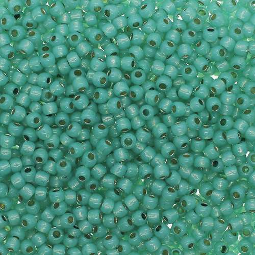 Toho Size 6 Seed Beads 10g - PF Silver Milky Dk Peridot