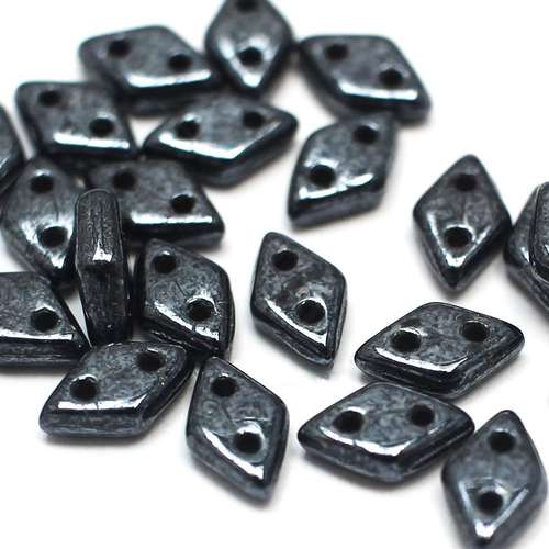 Czech glass glass beads hematite — pack of 60, high-quality two-hole beads ideal for jewelry making, bead weaving, and crafts