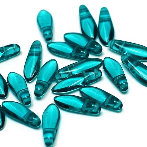 5x16mm Czech glass glass beads teal — high-quality two-hole beads ideal for jewelry making, bead weaving, and crafts