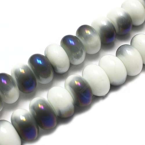 Ceramic Rondelle - 16x9mm - White with Purple