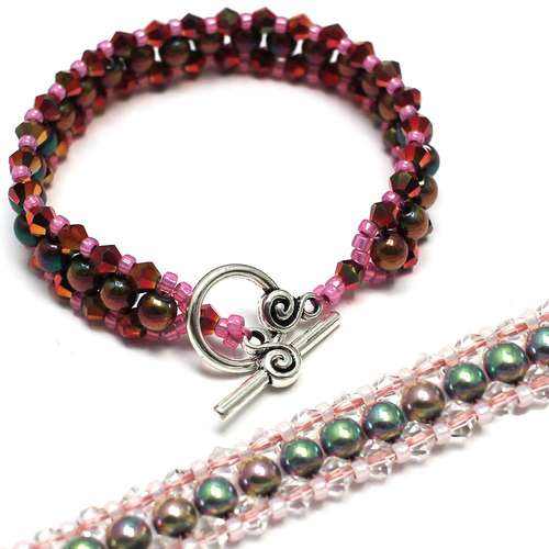 Tennis Hematite & Bicone bracelet pink rainbow bracelet making kit — DIY set with beads and instructions for creating handmade jewelry