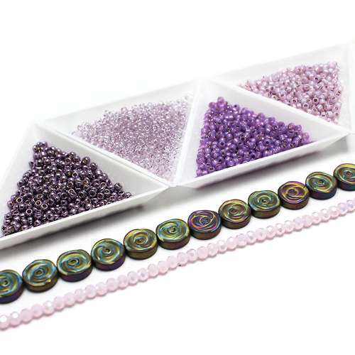 Flat Herringbone lilac jewelry making kit — DIY set with beads and instructions for creating handmade jewelry