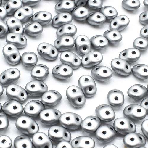 10g Czech glass Rulla beads satin met. silver — two-hole beads for jewelry making and bead weaving